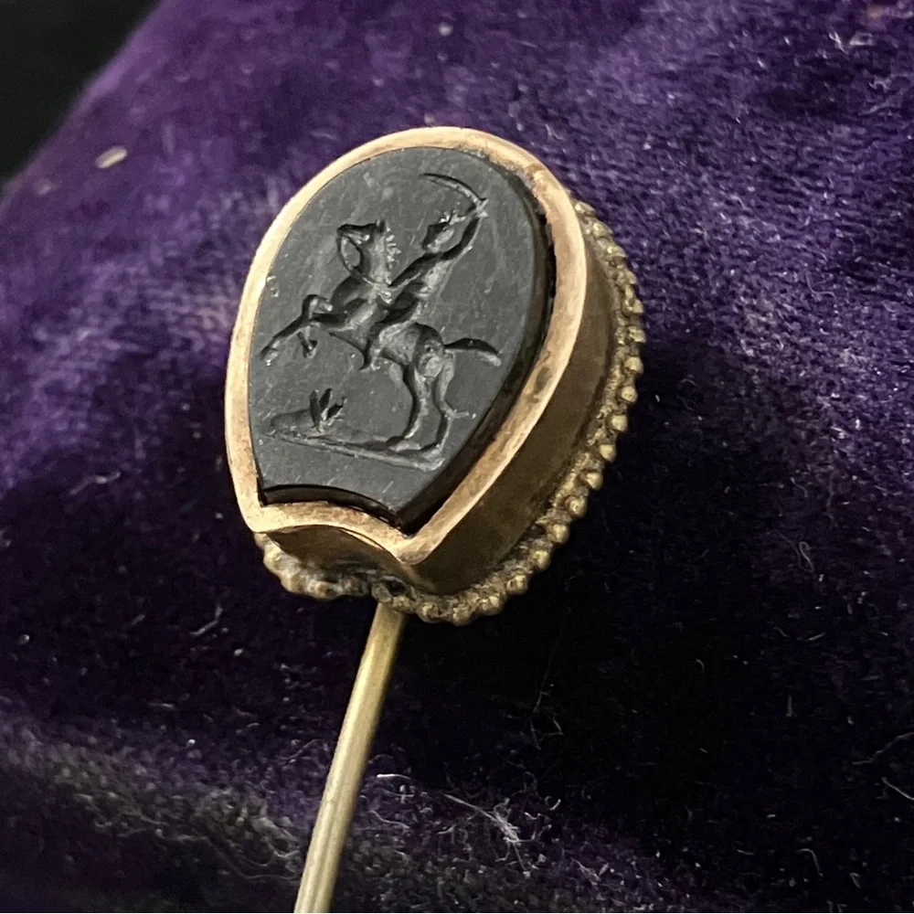 Antique Stick / Tie Pin with Roman Soldier on Horseback Intaglio